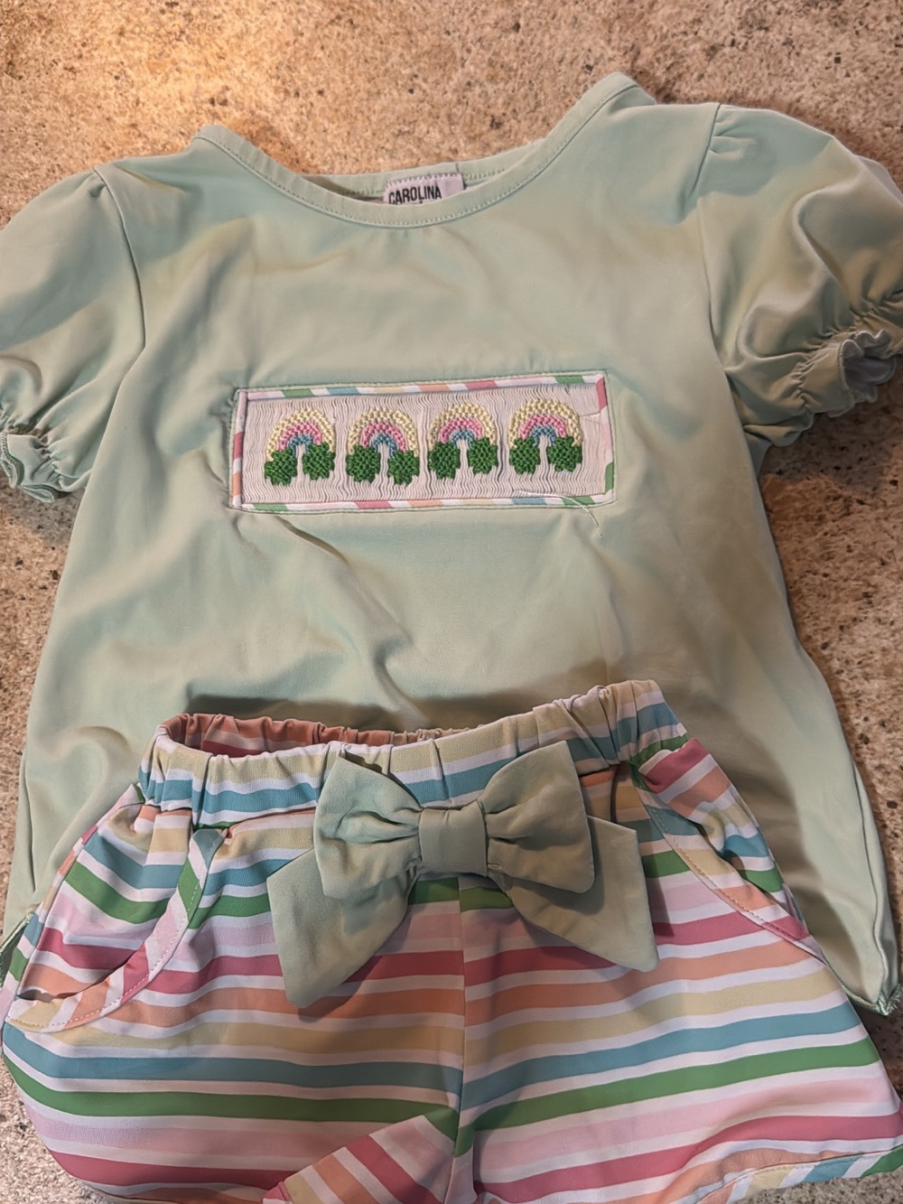 Girls' Mint Smocked Rainbow Matching Set